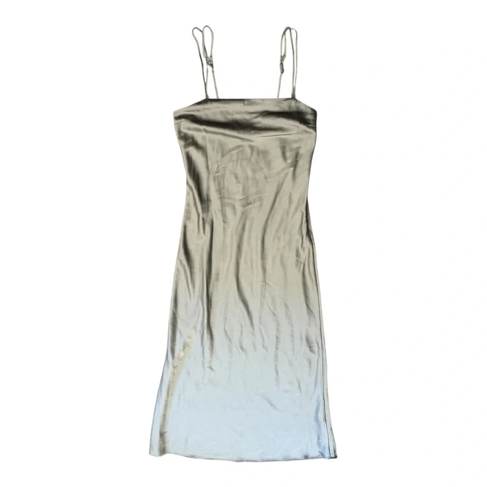 Abercrombie Square Neck Satin Maxi Dress Light Green Sz XS